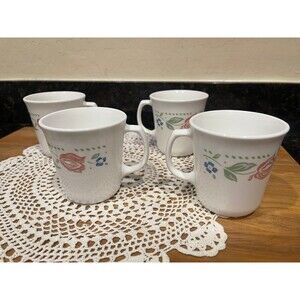 4 Vintage Corelle Whispering Tulips Coffee Mugs